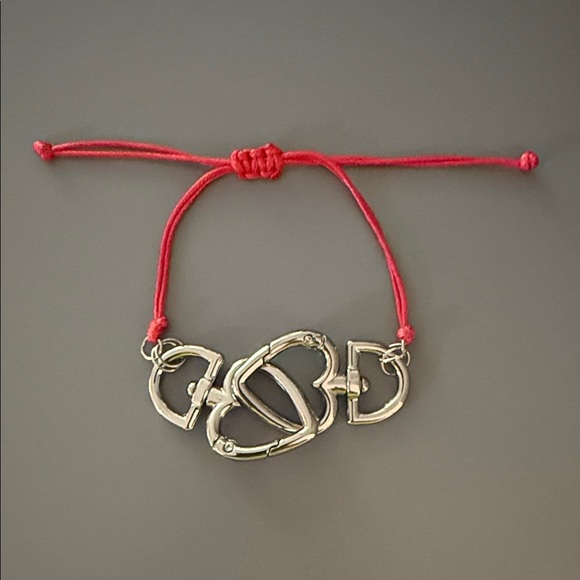 Jewelry - Silver Heart Bracelet with Red Cord